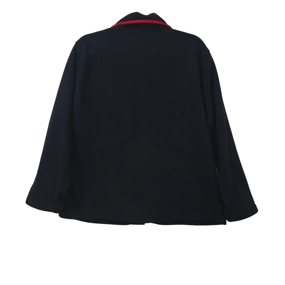 Classic Elements Vintage Christmas Fleece Cardigan Black Holiday Patch Jacket M